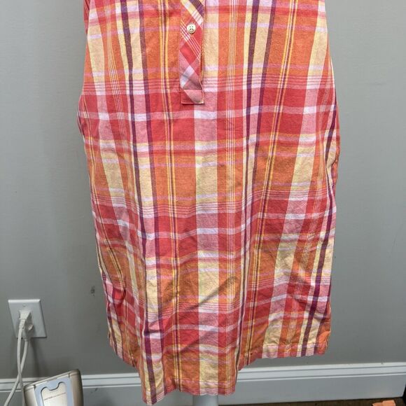 Talbots Sleeveless Plaid Shirt Dress Size 6 Pink Orange - Picture 5 of 12